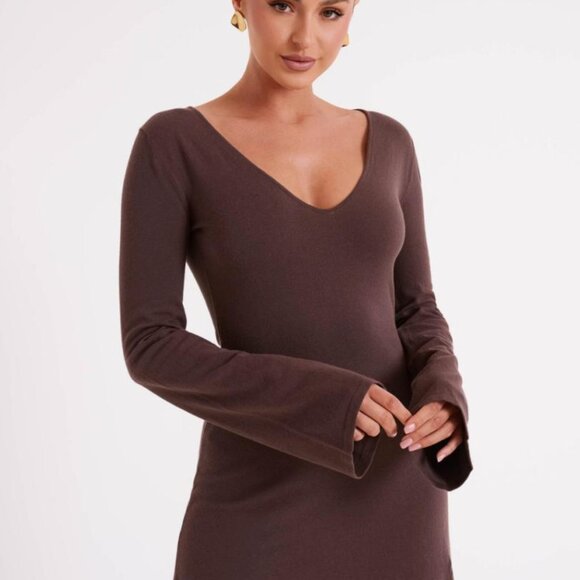 NWT Meshki Jayda Knit Mini Dress - Dark Brown, XS - Picture 1 of 5